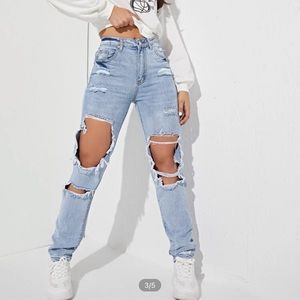 Shein Detail Ripped Straight Leg Jeans